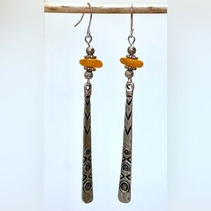 Antique Silver and Golden Yellow  Dangle Earrings